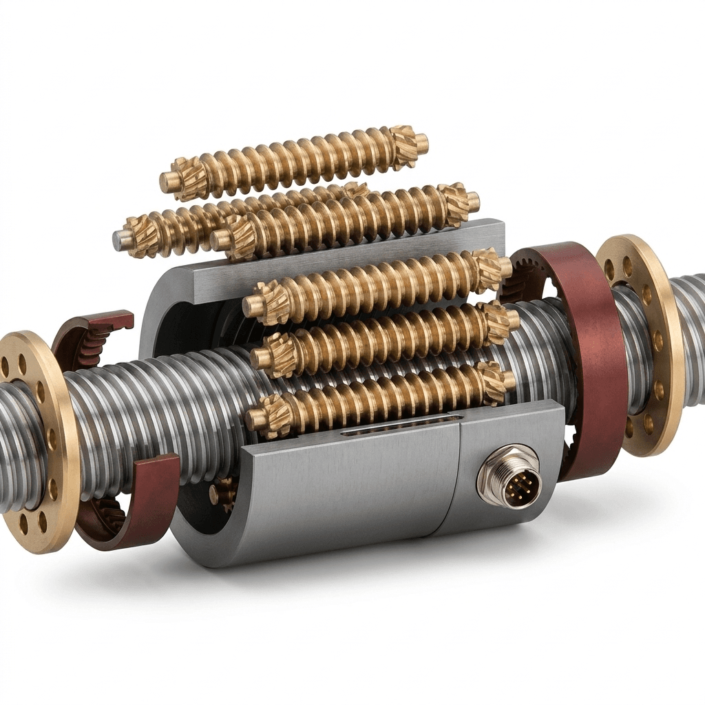 Compact inline planetary roller screw high-force linear actuator with absolute feedback