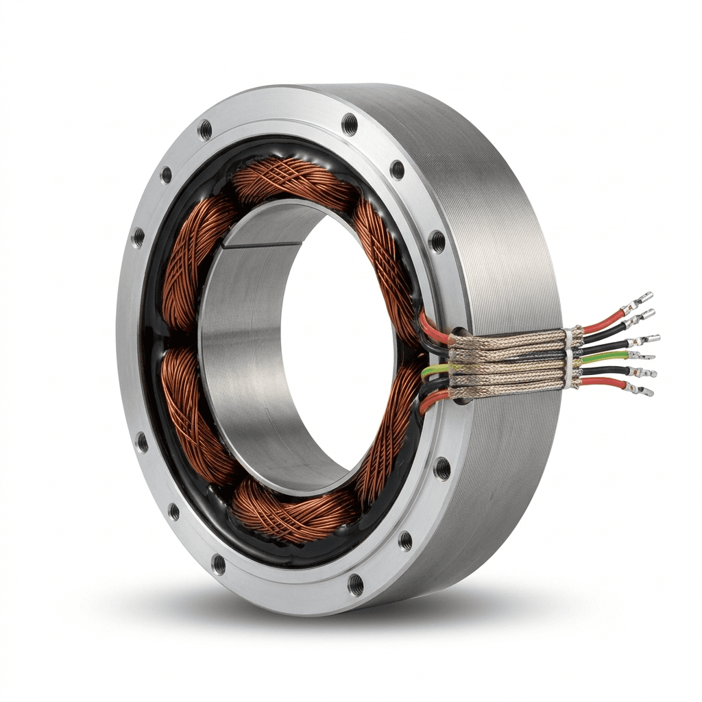 High-slot-fill precision copper windings detail of frameless servo motor stator